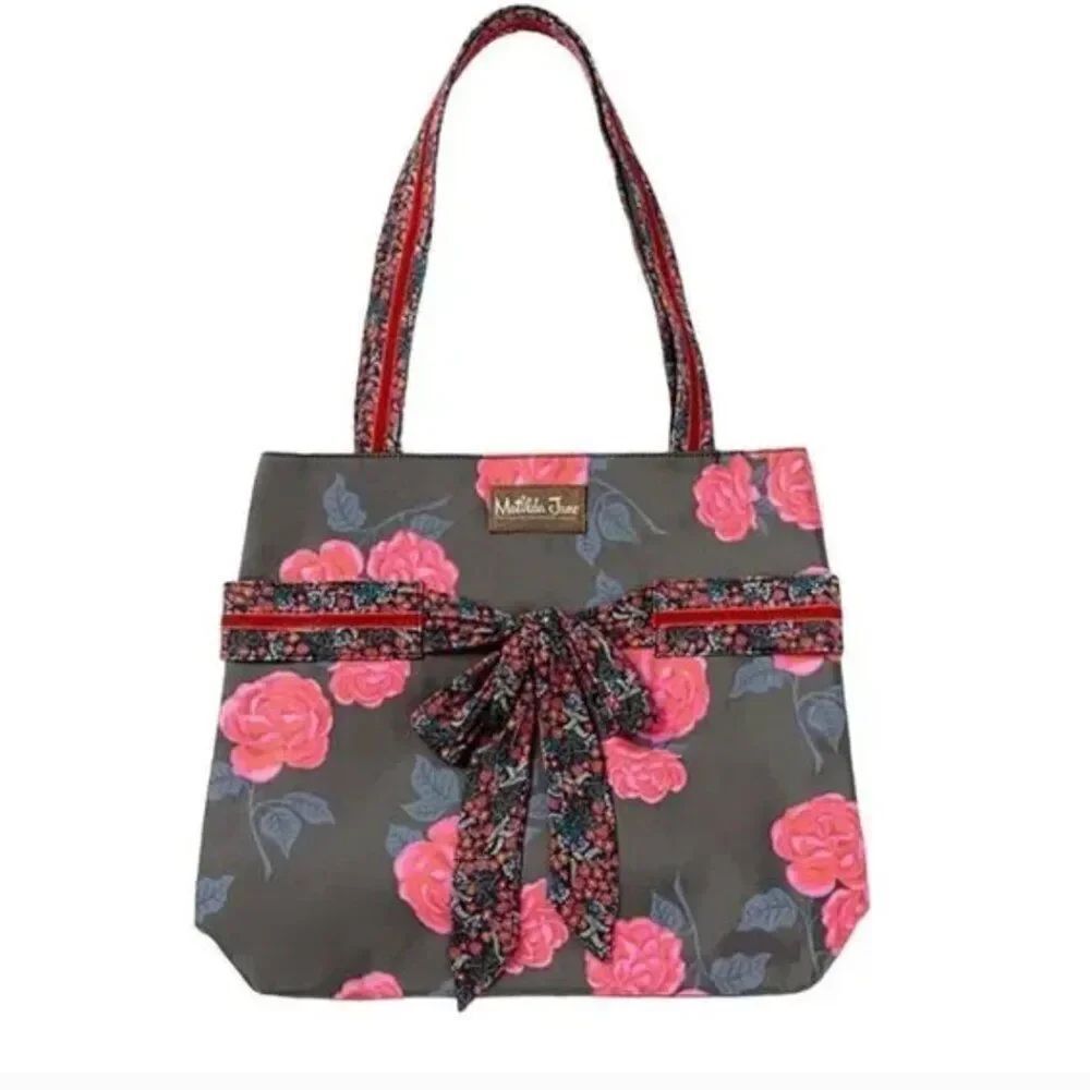 Matilda Jane Heart Strings tote bag Black red floral rose pattern velvet details